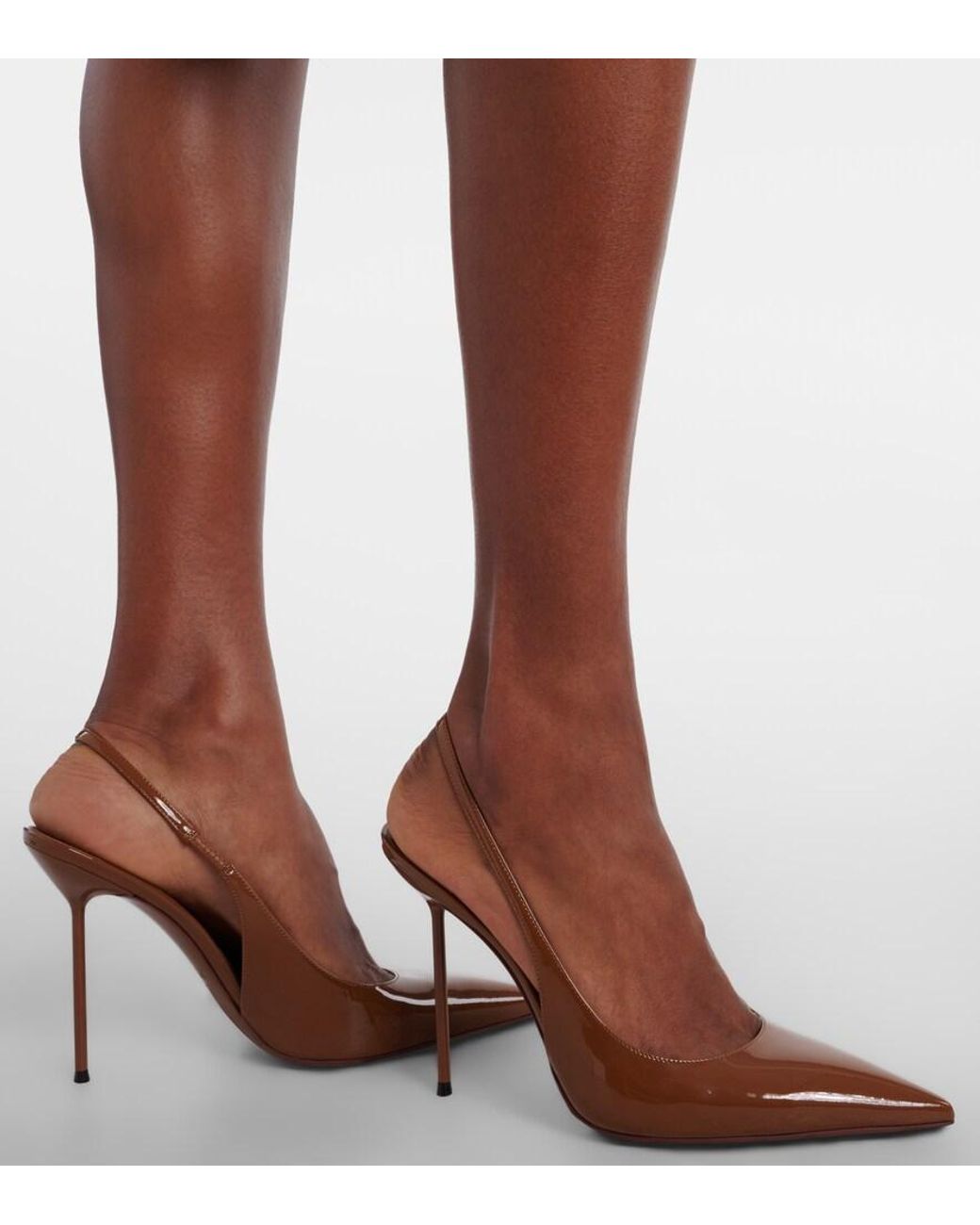 Paris Texas Brown Lidia 105 Patent Leather Slingback Pumps