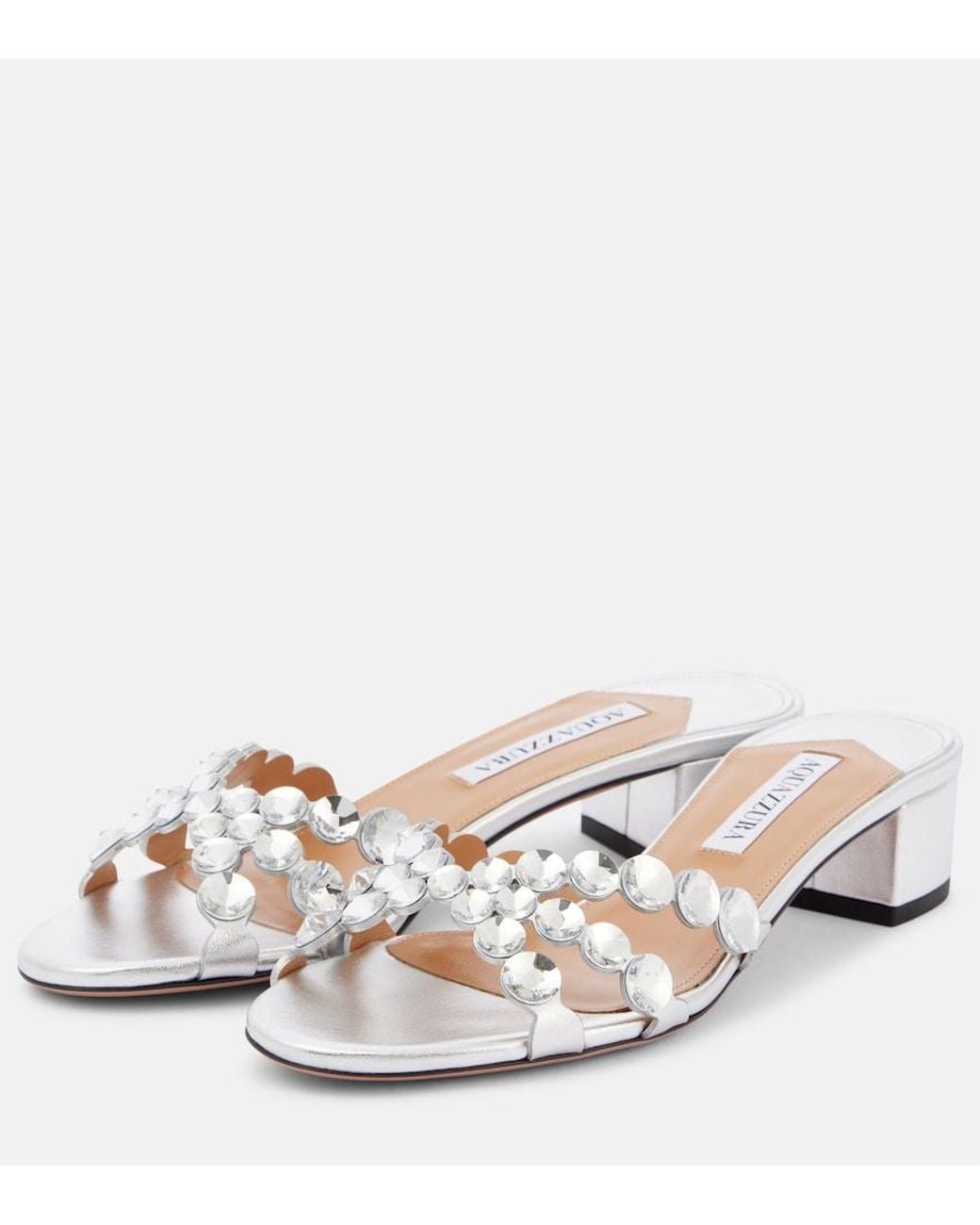Aquazzura Metallic Crystal Mirage Embellished Leather Mules