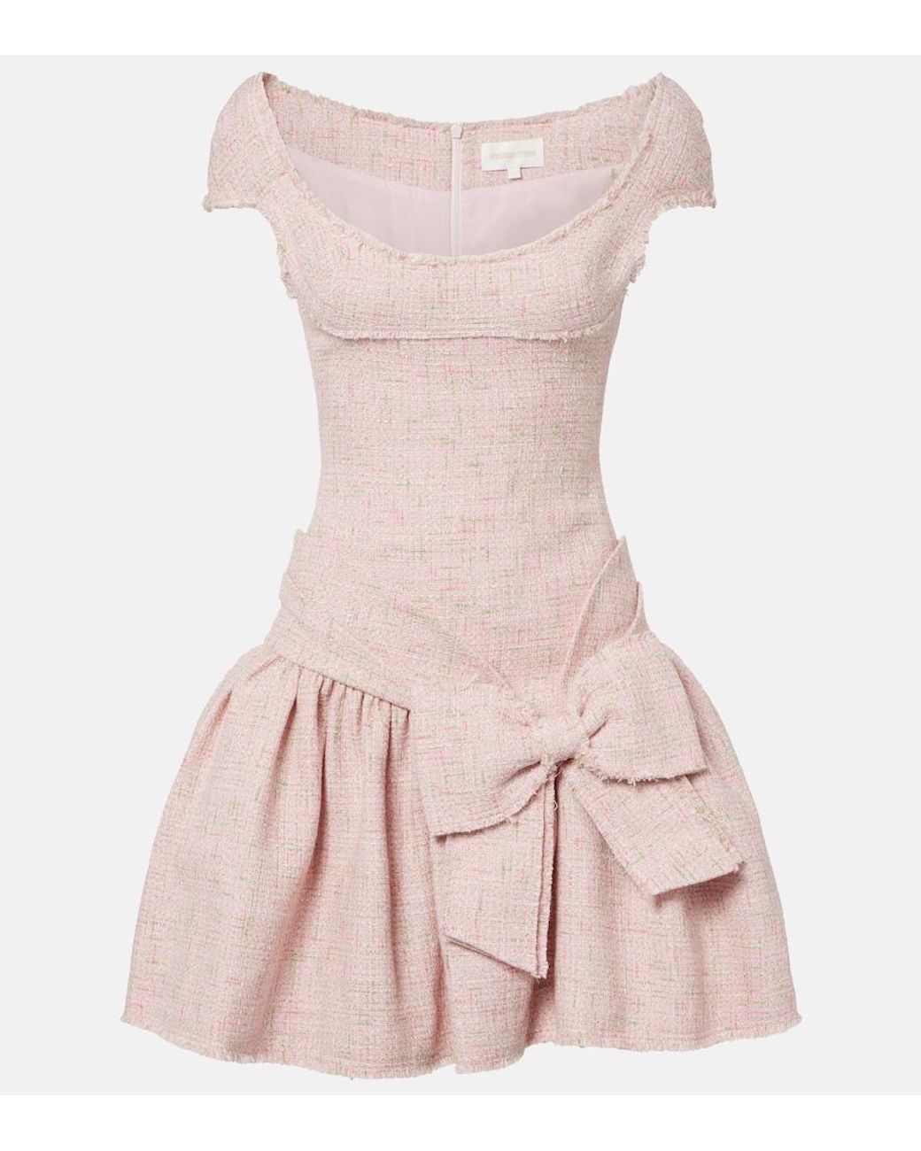 ShuShu/Tong Pink Bow-Detail Distressed Tweed Minidress