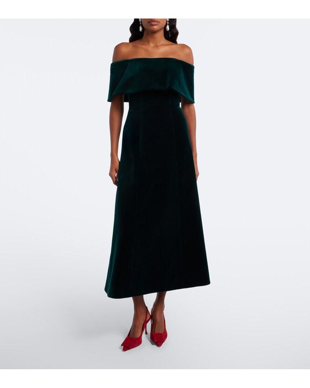 Emilia Wickstead Black Off-Shoulder Cotton Velvet Midi Dress