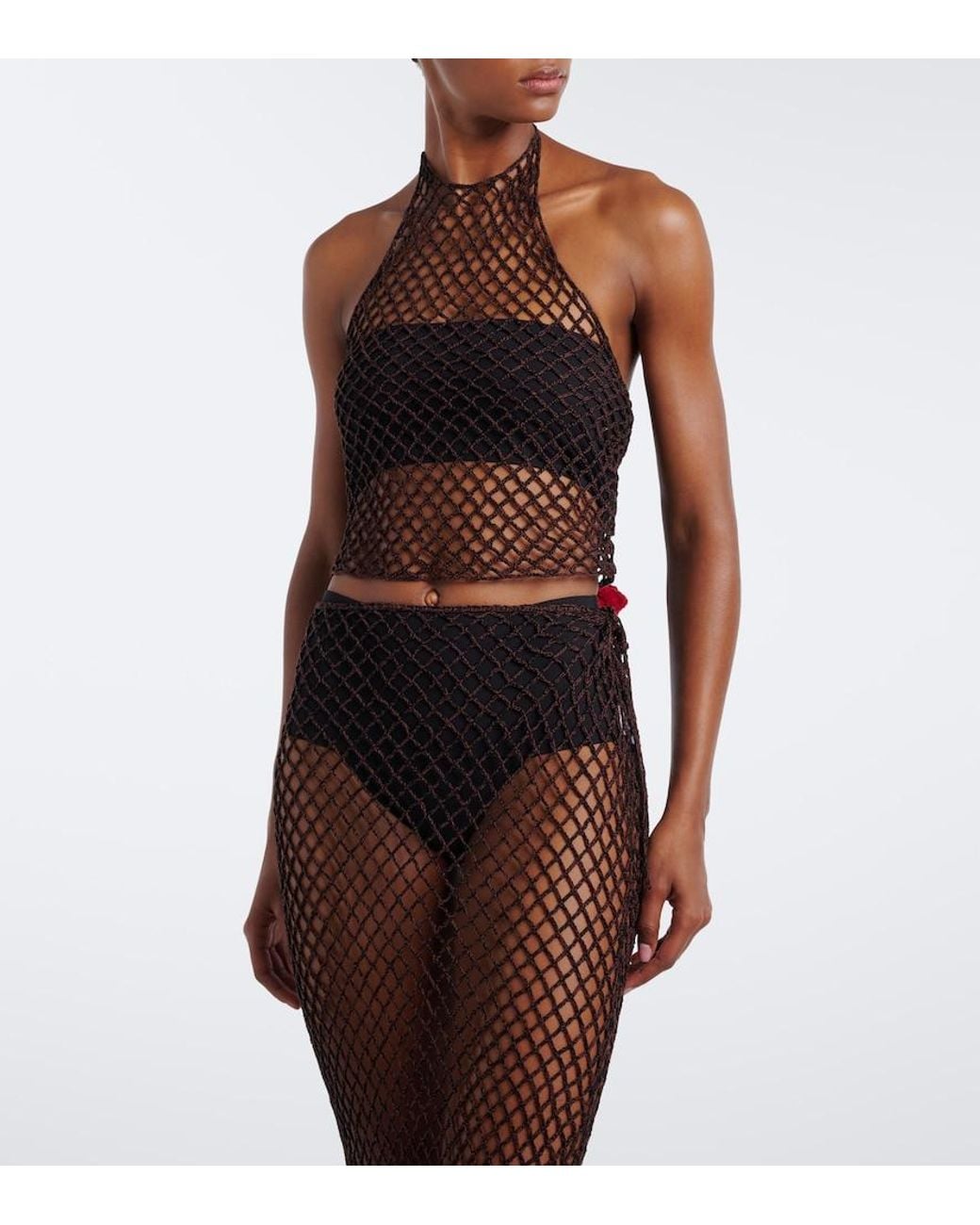 Alaïa Black Open-Knit Halterneck Cotton Top