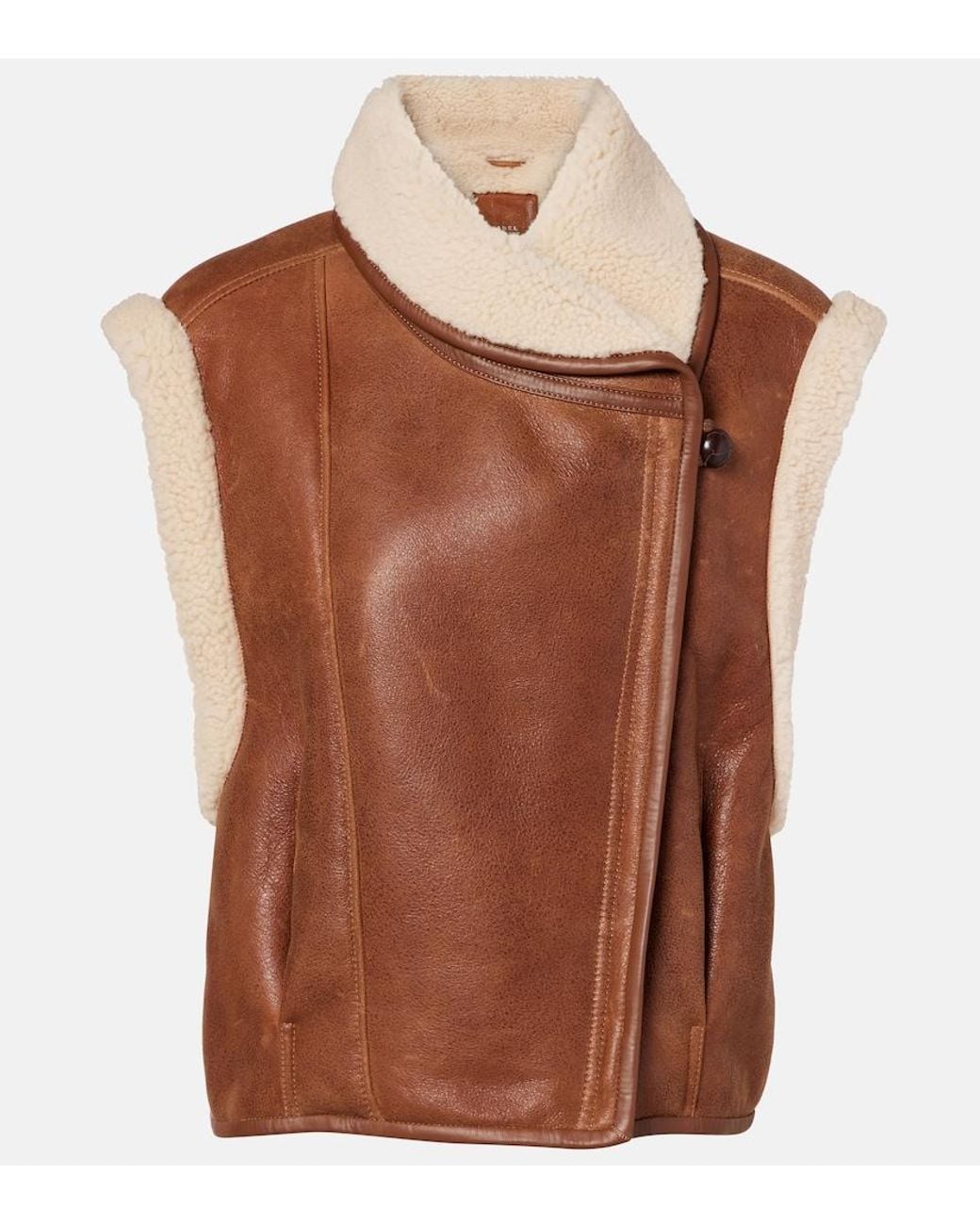 Isabel Marant Brown Alime Shearling-Trimmed Leather Vest