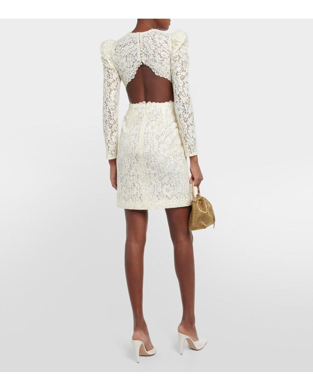 Costarellos White Bridal Zenni Lace Cutout Minidress