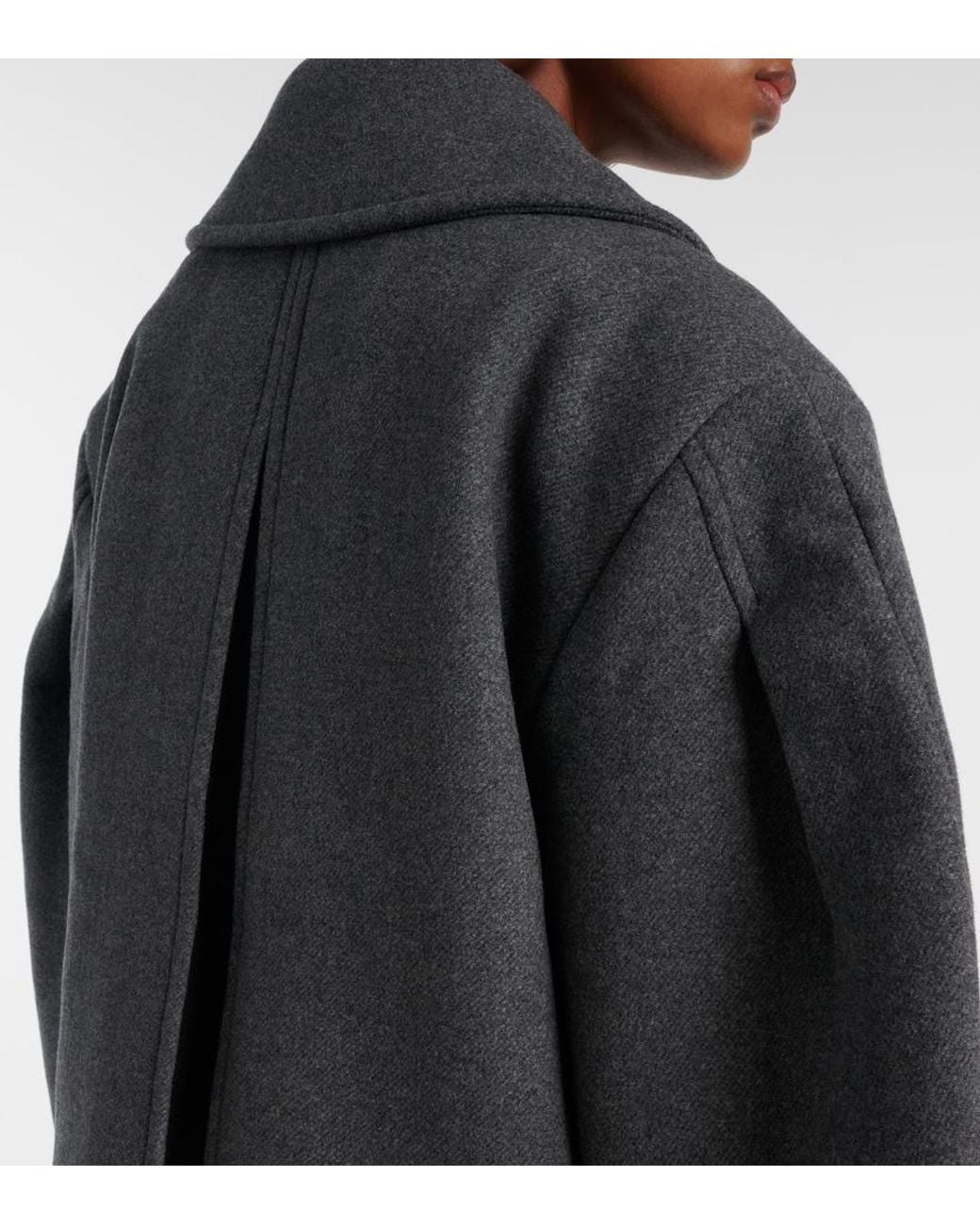 Ganni Gray Oversized Wool-Blend Peacoat