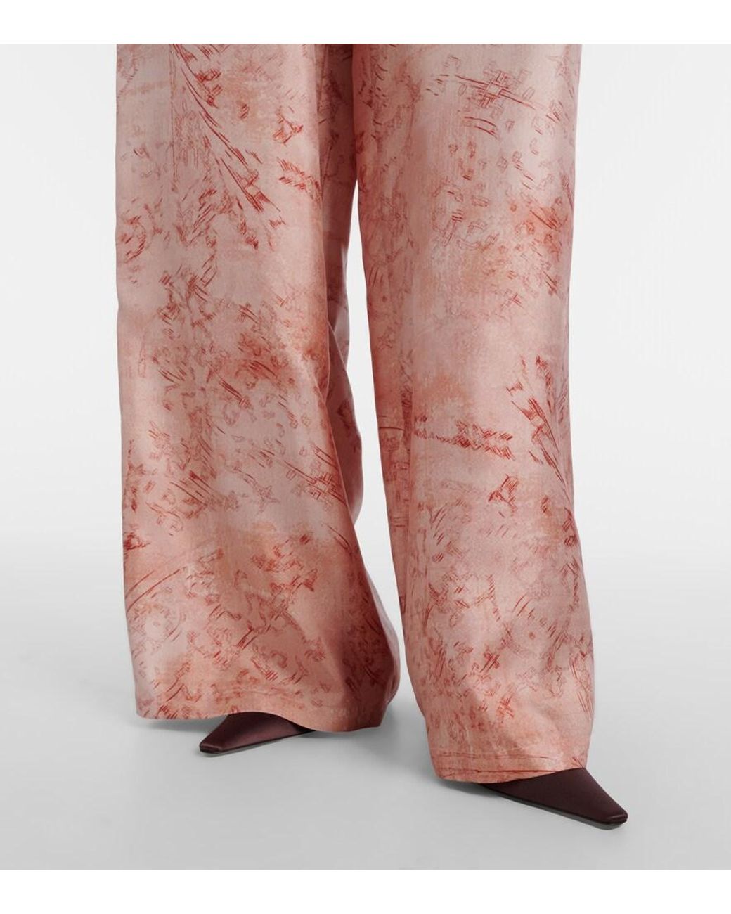 Max Mara Pink Zirlo Printed Silk Twill Wide-Leg Pants