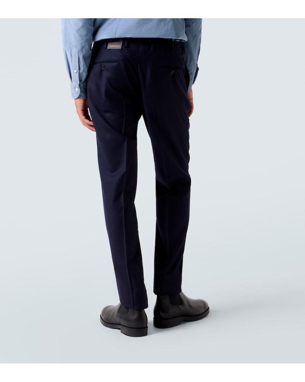 Slowear Blue Virgin Wool Flannel Slim Pants for men