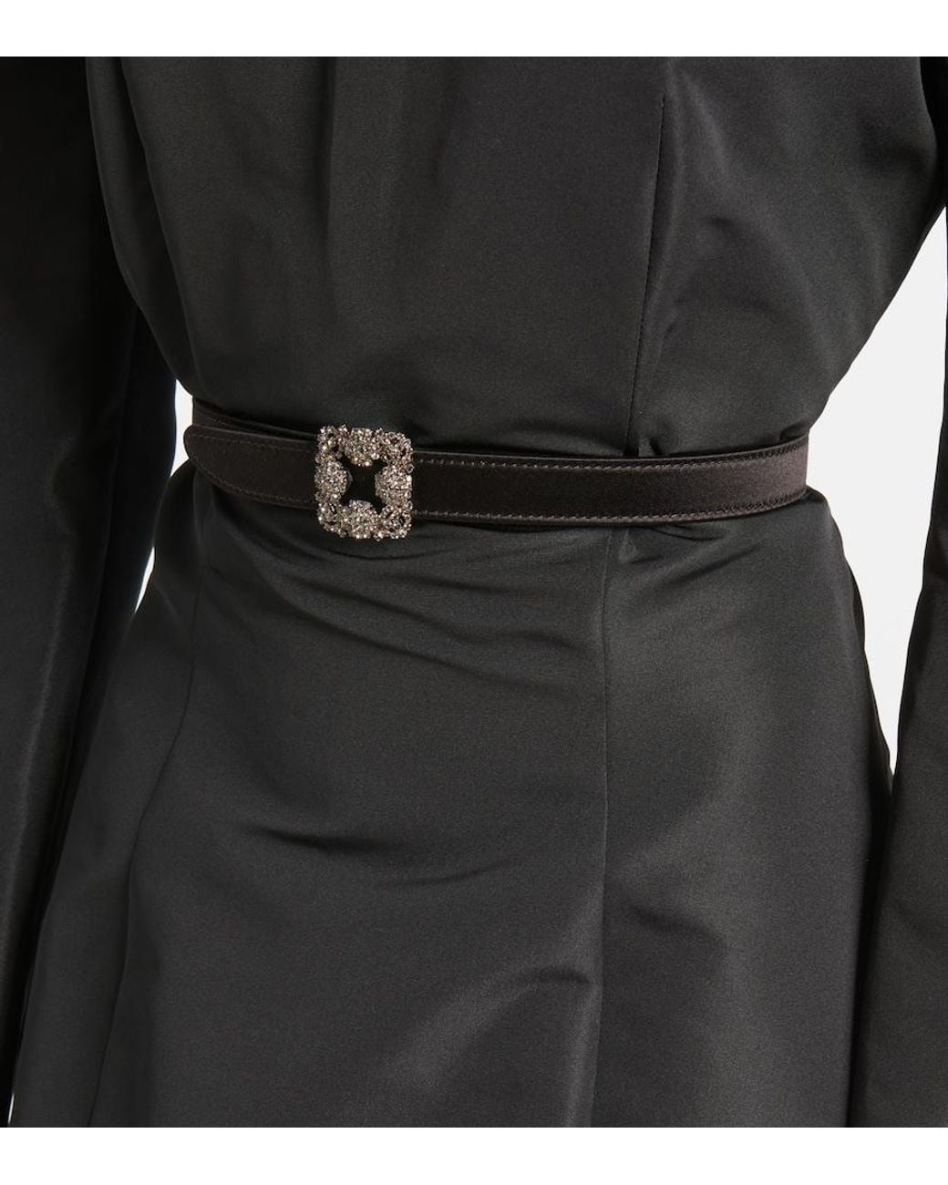 Manolo Blahnik Black Hangisi Embellished Satin Belt