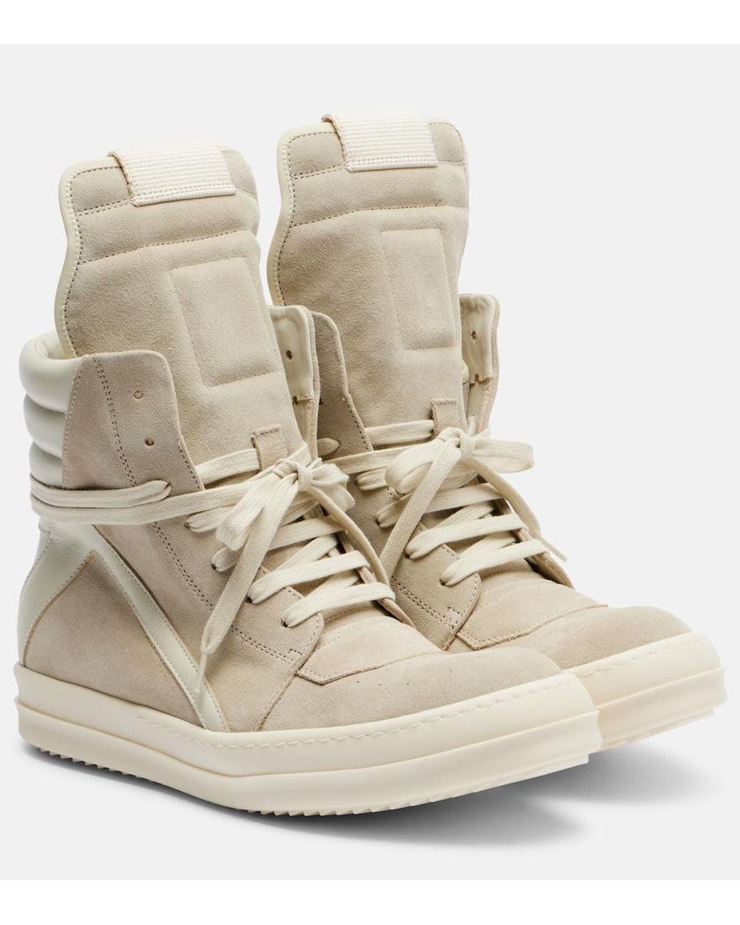 Rick Owens Natural Temple Geobasket Suede High-Top Sneakers