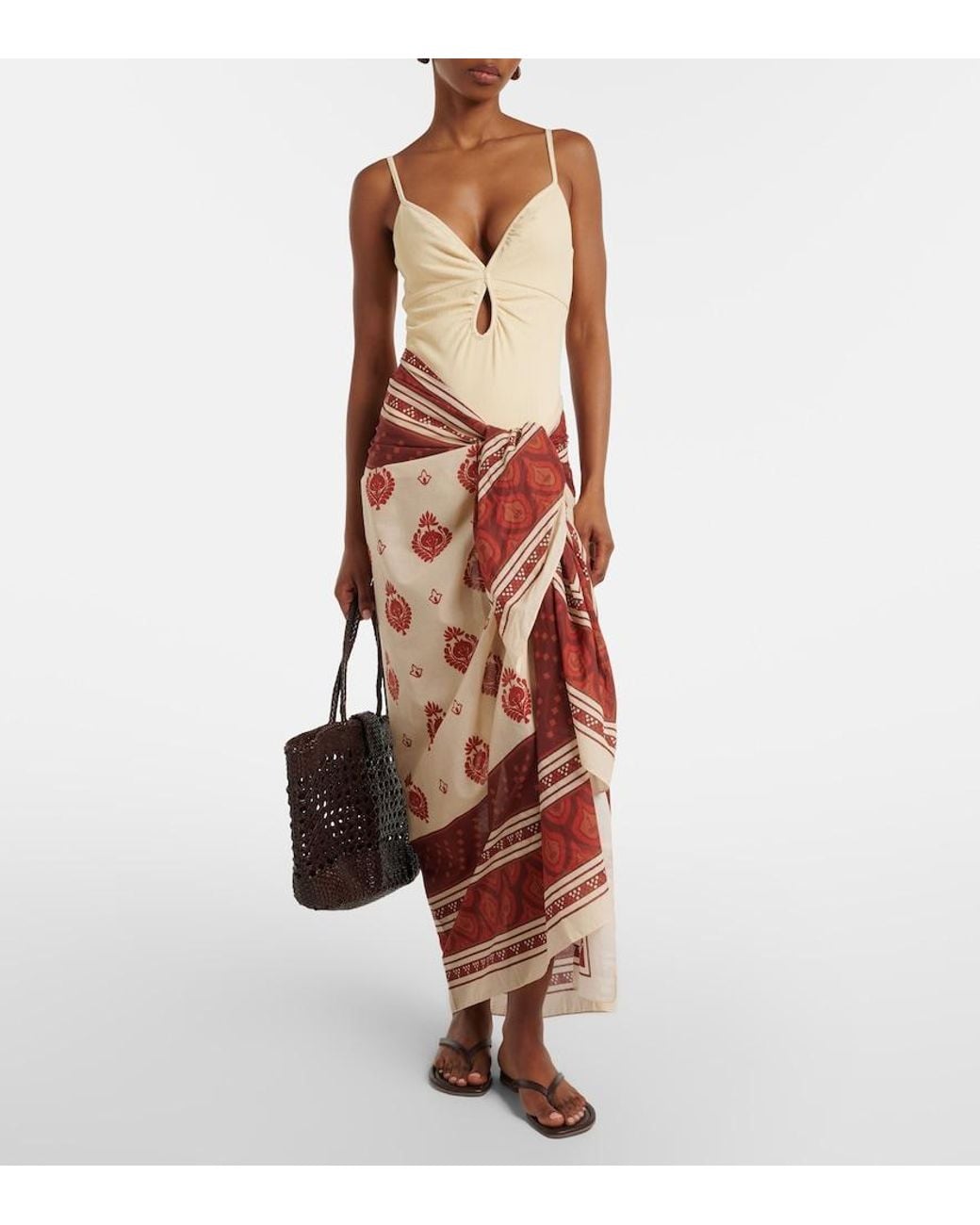 Johanna Ortiz Red Printed Cotton Beach Cover-Up