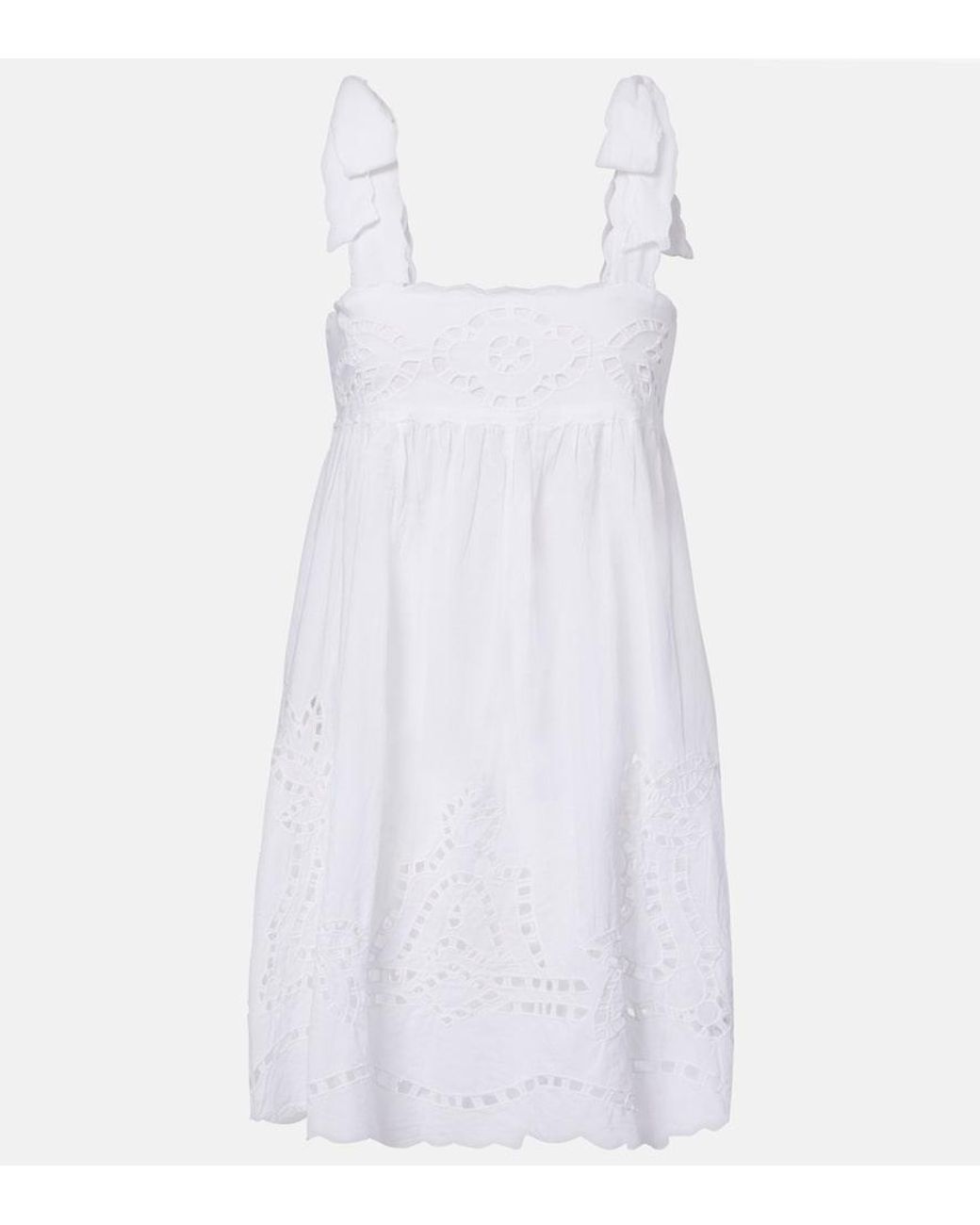 Juliet Dunn White Broderie Anglaise Scalloped Cotton Minidress