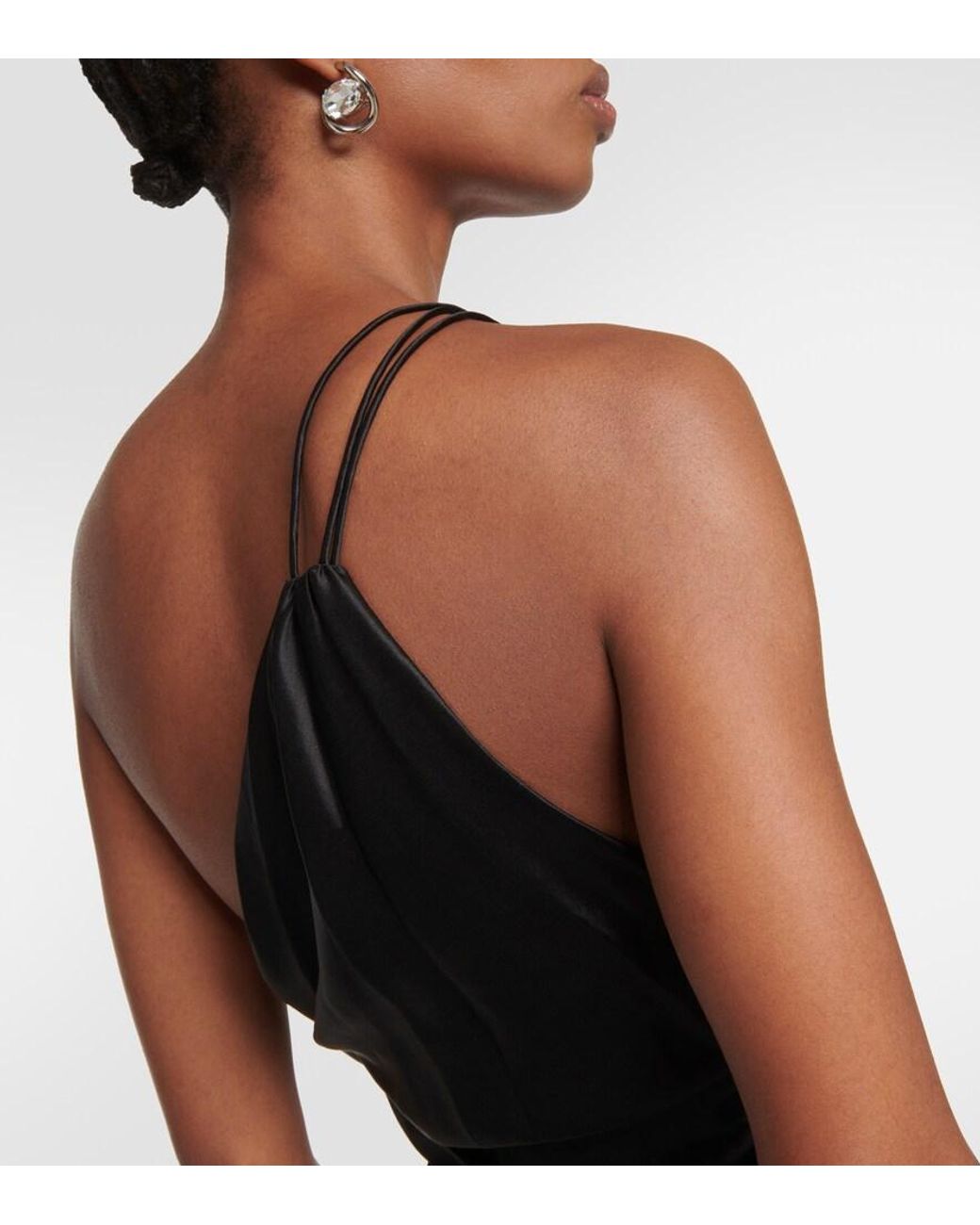 The Sei Black One-Shoulder Silk Midi Dress
