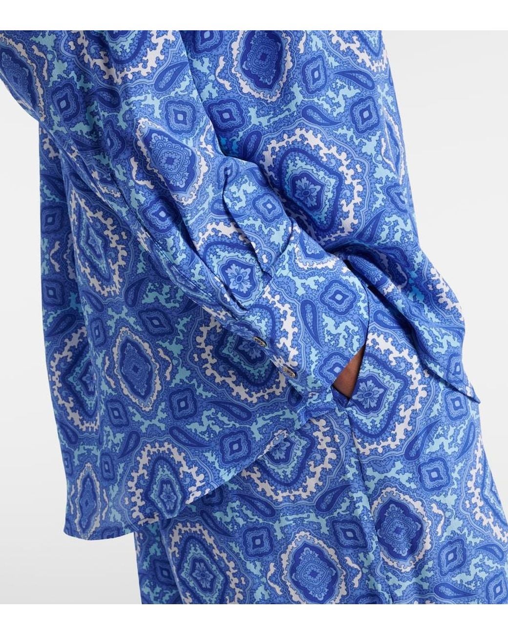 Heidi Klein Blue Mykonos Printed Silk Shirt