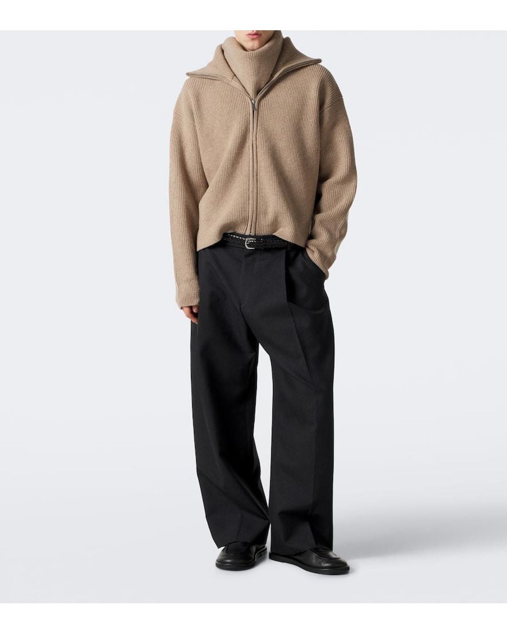 Studio Nicholson Natural Ribbed-Knit Wool Zip-Up Sweater for men