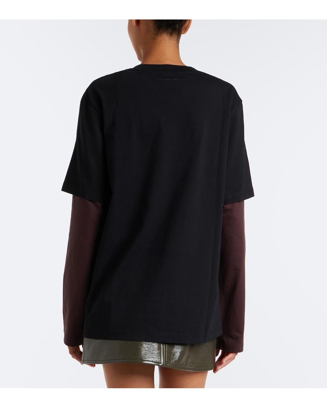 Courreges Black Ac Double Sleeve Cotton T-Shirt