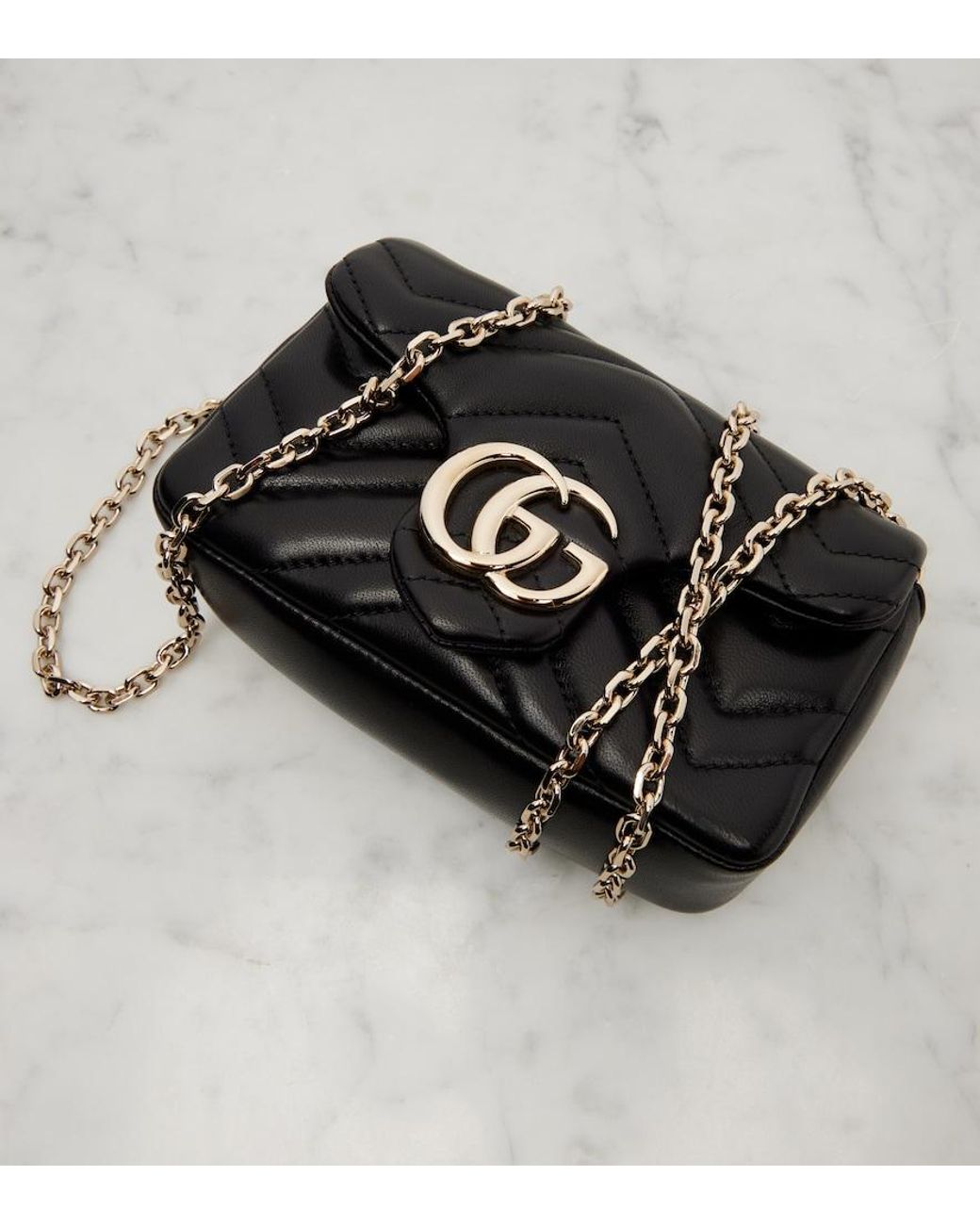 Gucci Black Gg Marmont Mini Leather Crossbody Bag