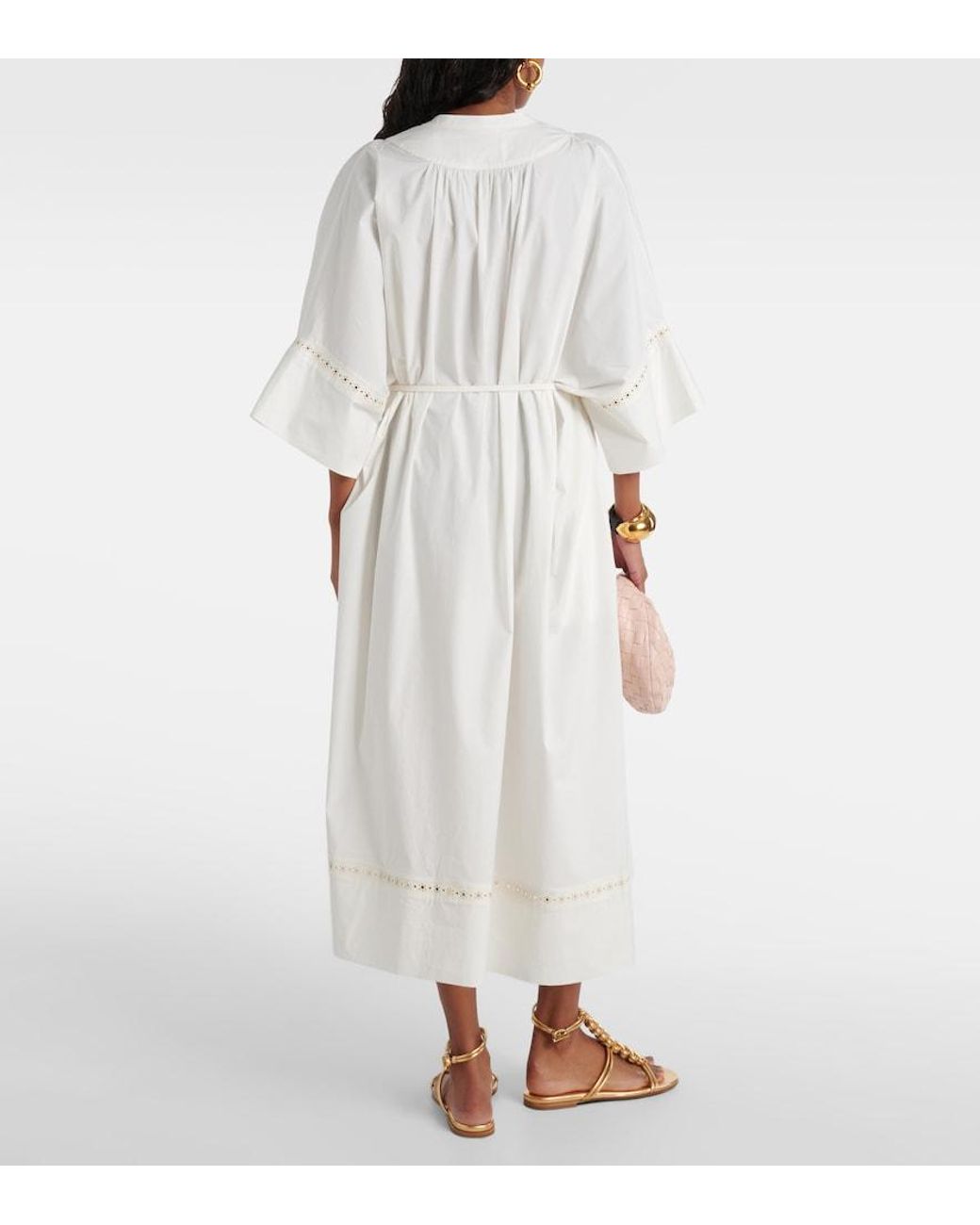 Yves Salomon White Belted Cotton-Blend Maxi Dress