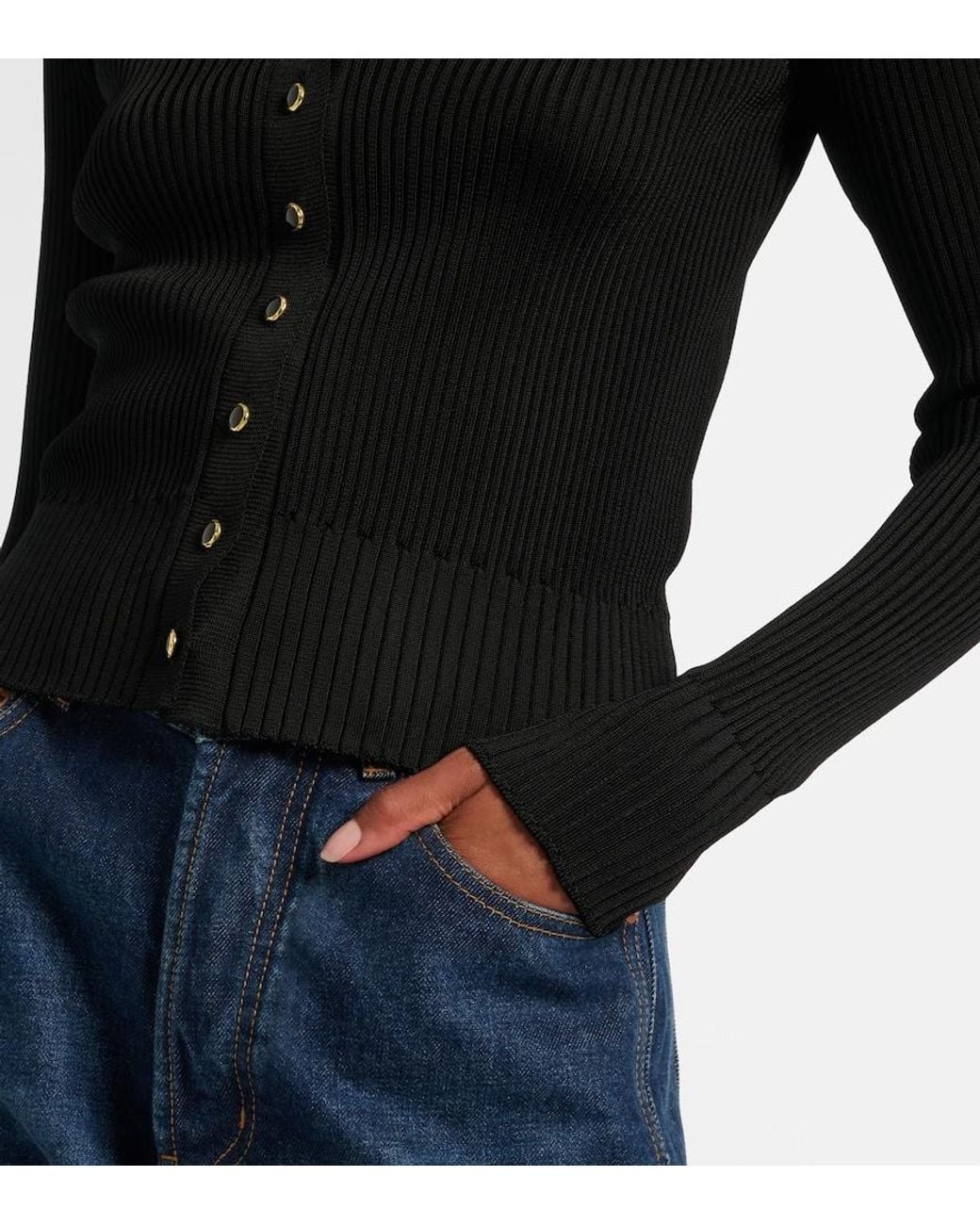 Saint Laurent Black Ribbed-Knit Wool, Cashmere, Silk Cardigan