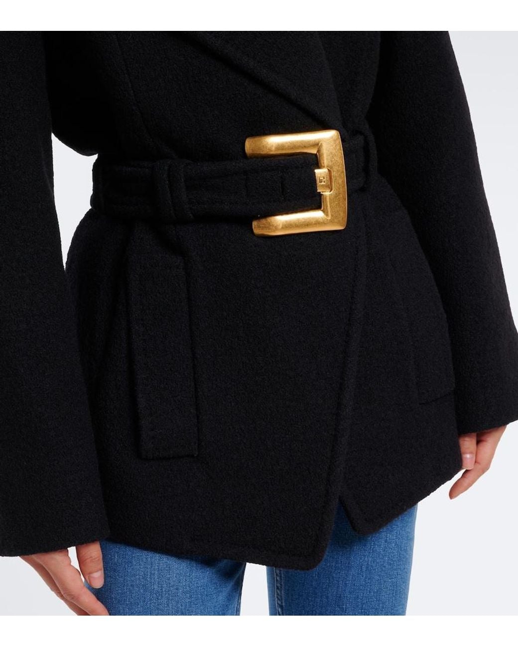 Balmain Black Double-Breasted Virgin Wool Coat