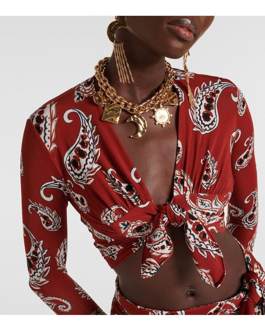 Rabanne Red Paisley Crop Top
