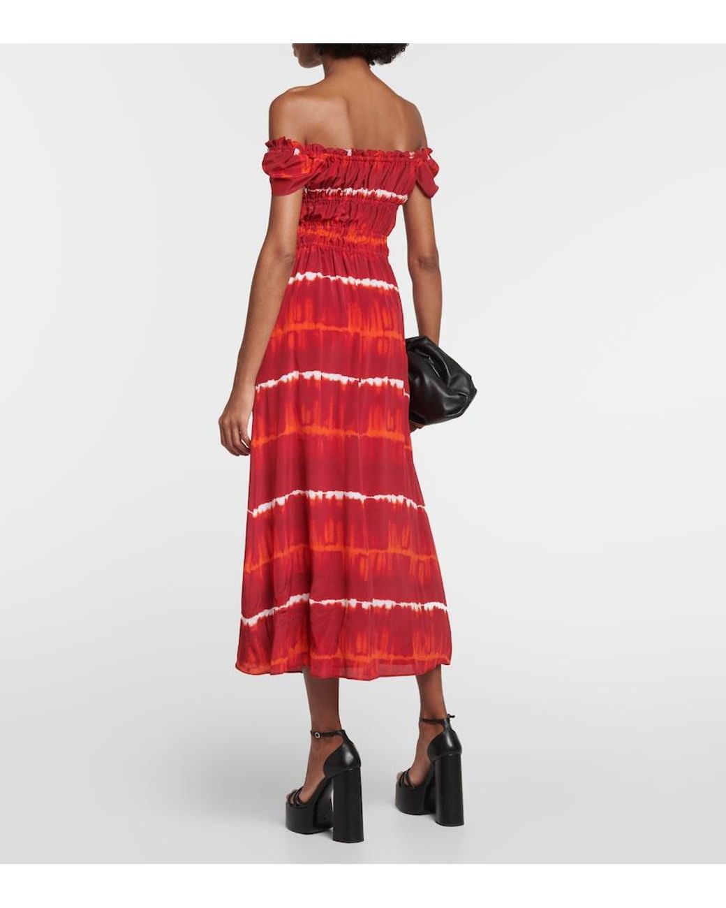 Altuzarra Red Printed Off-Shoulder Silk Midi Dress