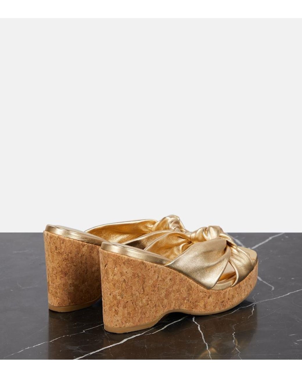 Jimmy Choo Avenue Metallic Leather Wedge Sandals