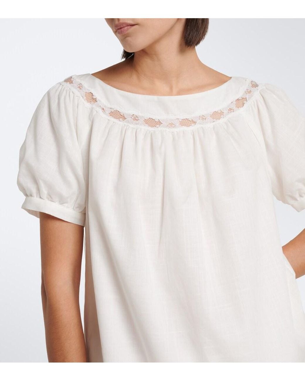 Posse White Marilyn Lace-Trimmed Cotton Top