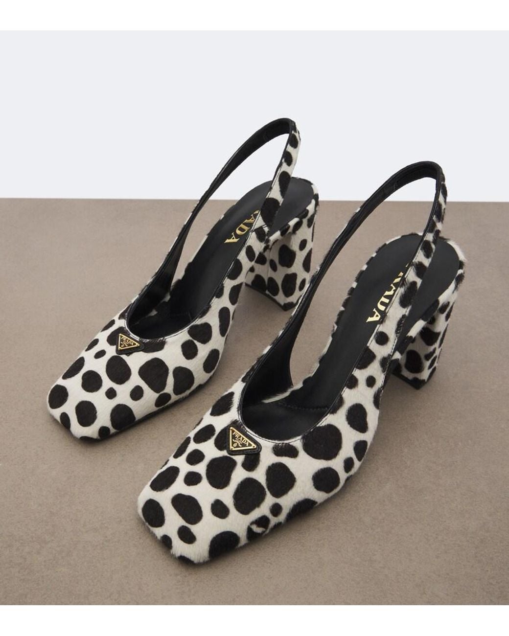 Prada White Cow-Print Calf Hair Slingback Pumps