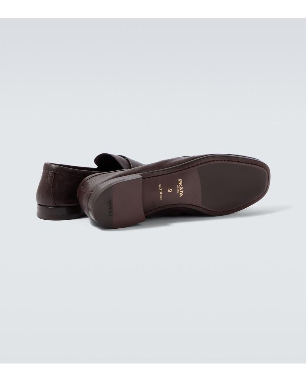 Prada Brown Logo Leather Penny Loafers for men