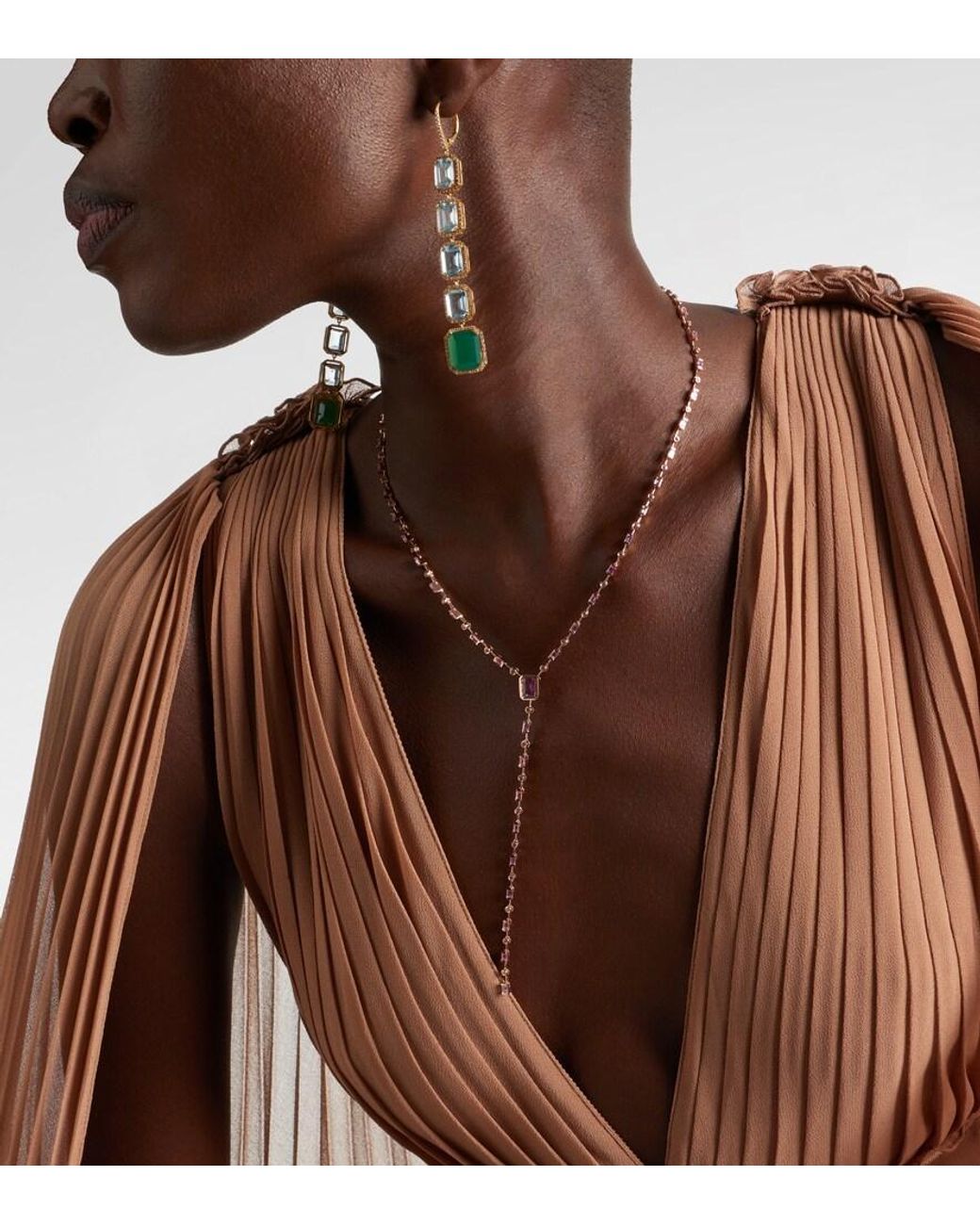 SHAY White Y 18Kt Rose Lariat Necklace With Sapphires