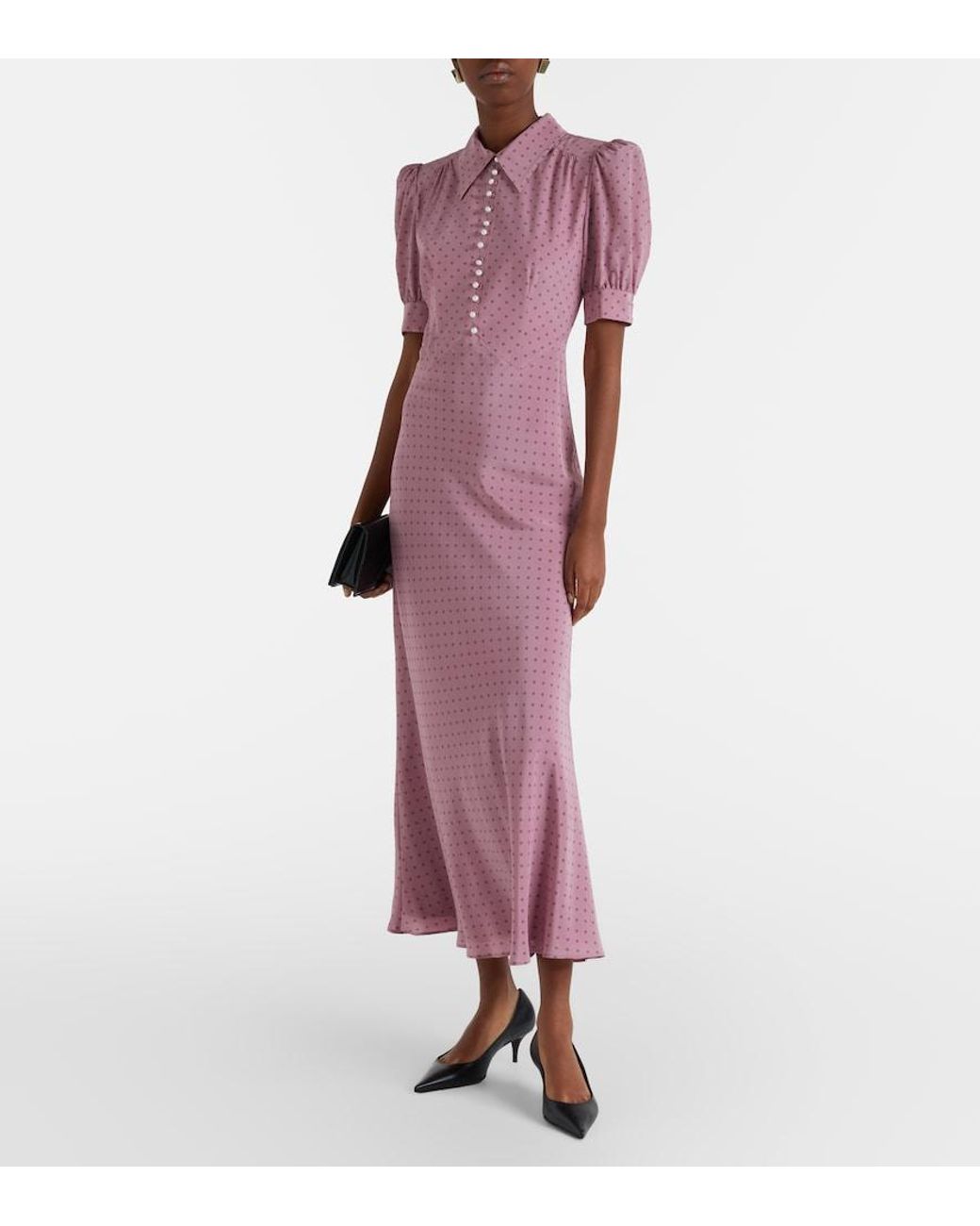 Alessandra Rich Pink Polka-Dot Silk Midi Dress