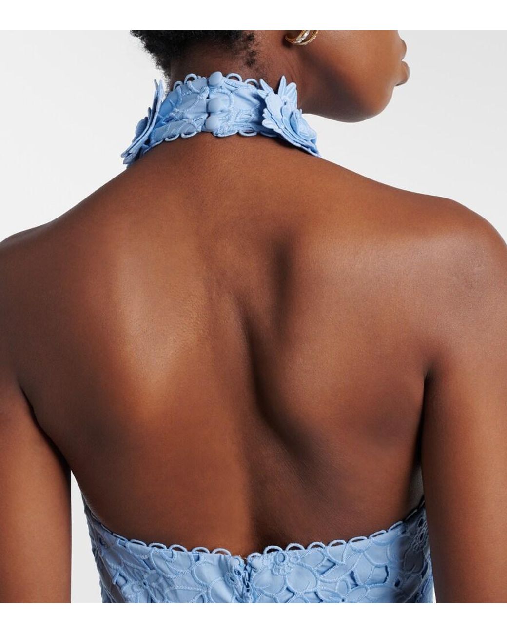 Rebecca Vallance Blue Nuvola Broderie Anglaise Cotton Midi Dress