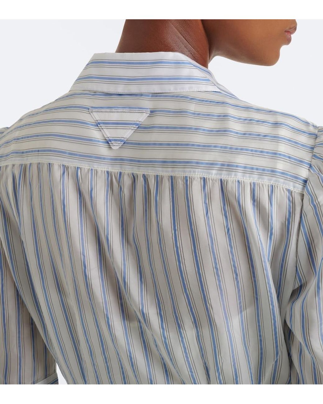 Prada White Bow-Detail Striped Shirt