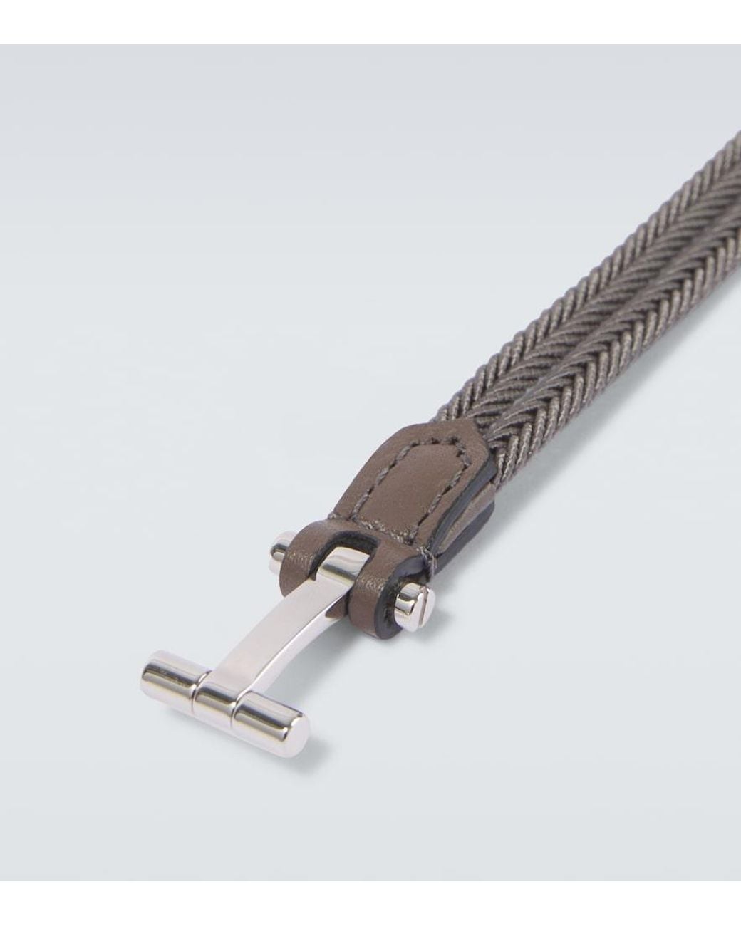 Tom Ford White Braided Leather-Trimmed Bracelet for men