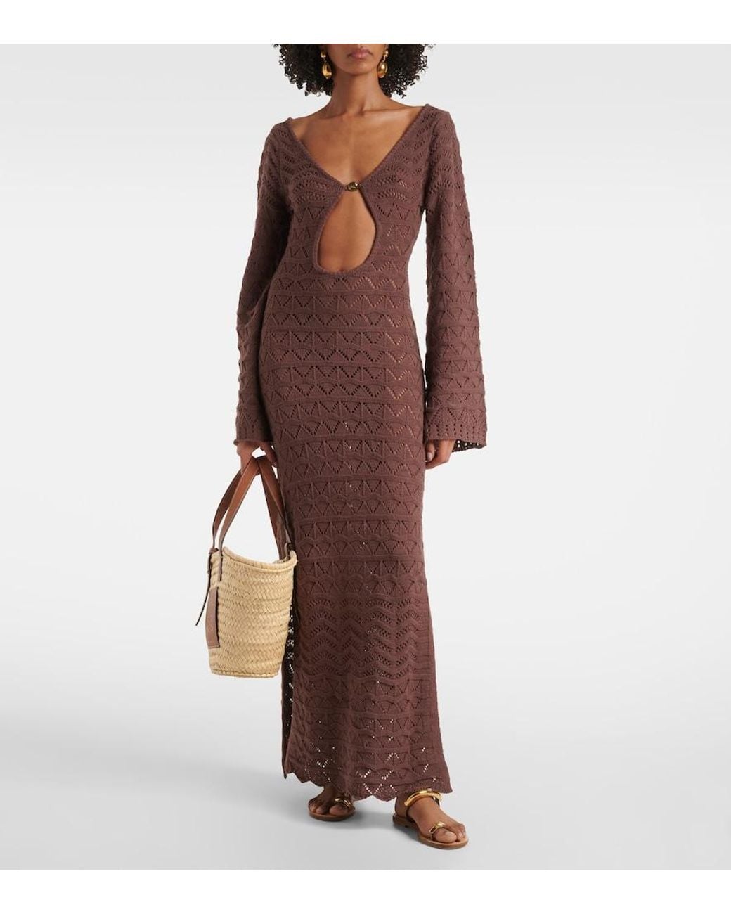 bananhot rey striped crochet beach dress Cotton-Blend Maxi in Brown VENDOR COLOR-IVORY GREEN knit design gives it Custom Renaissance Floral Corset Maxi dress Jacket Size:US Jacket 36