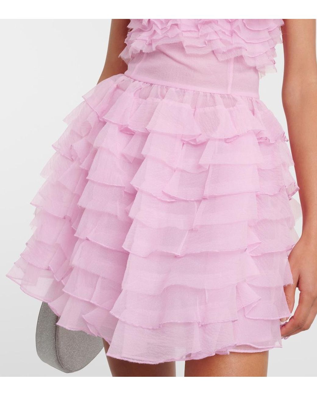 Staud Pink Florian Ruffled Organza Minidress