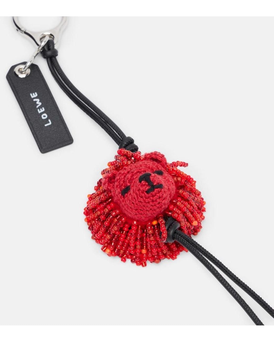 Loewe Red Lion Beaded Crochet Bag Charm