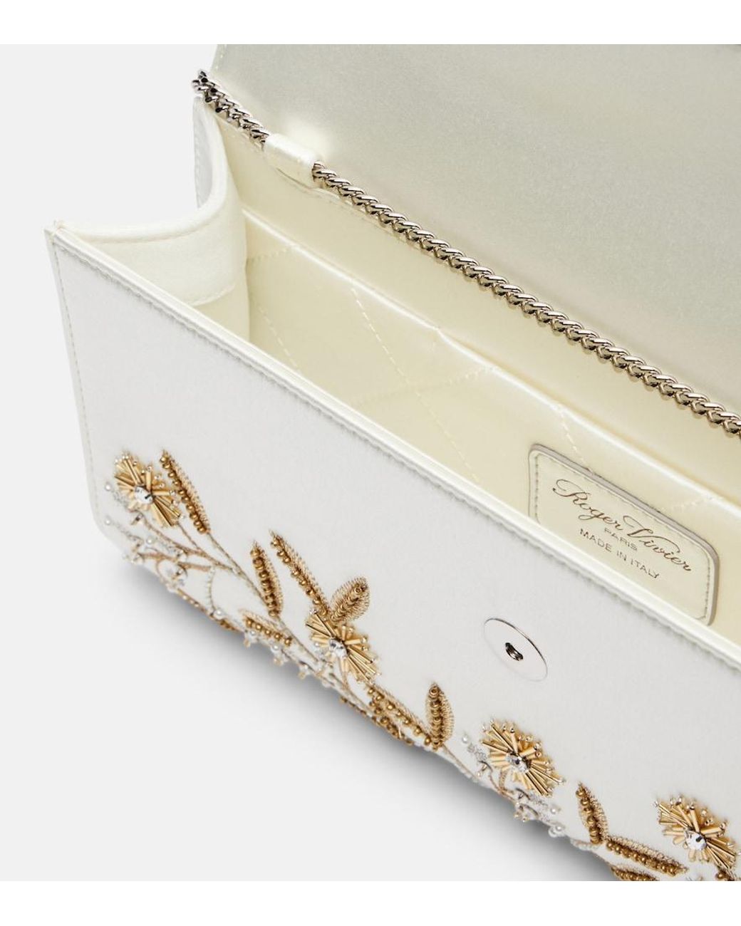 Roger Vivier Metallic Efflorescence Embellished Satin Clutch