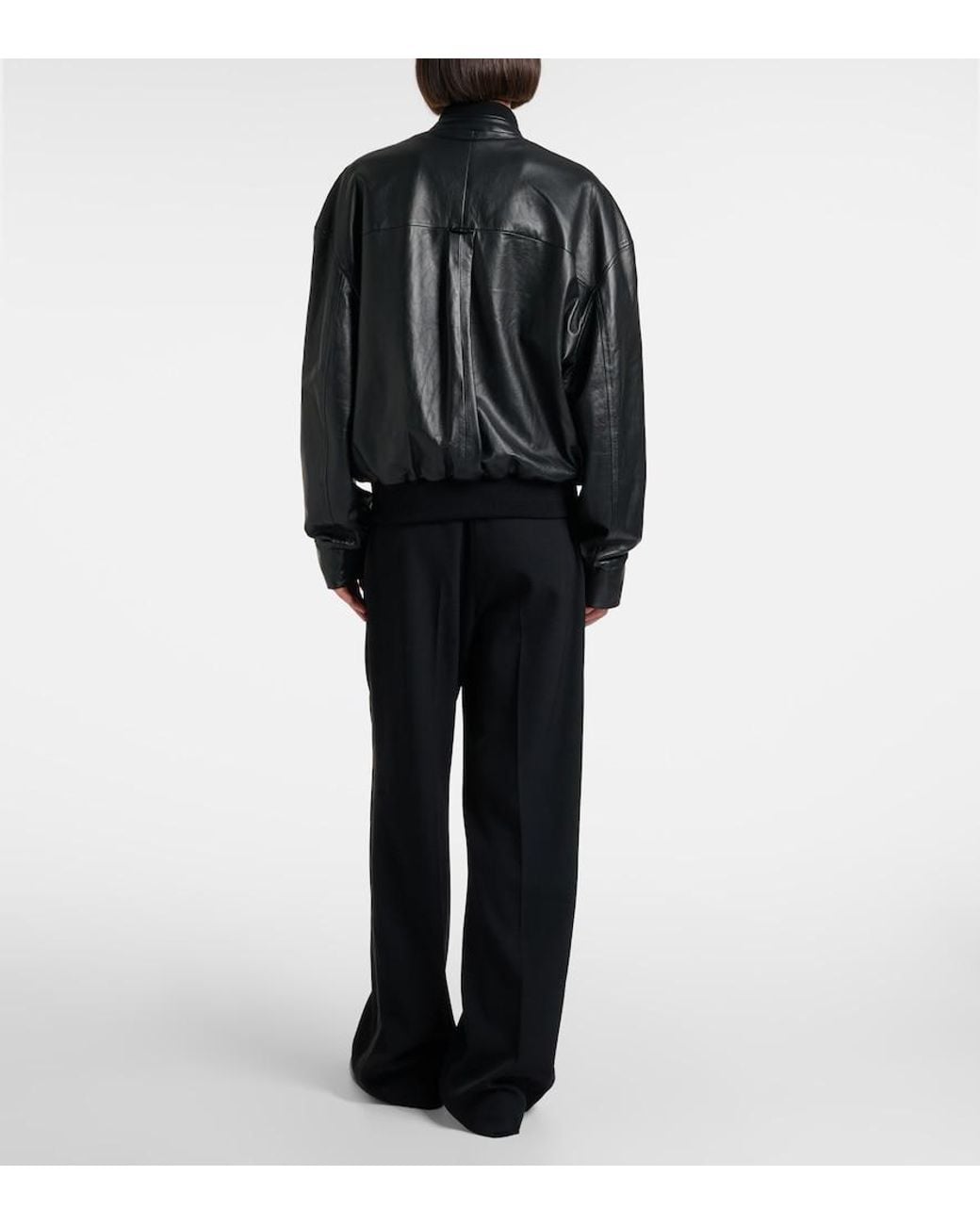 The Row Black Eleonora Leather Bomber Jacket