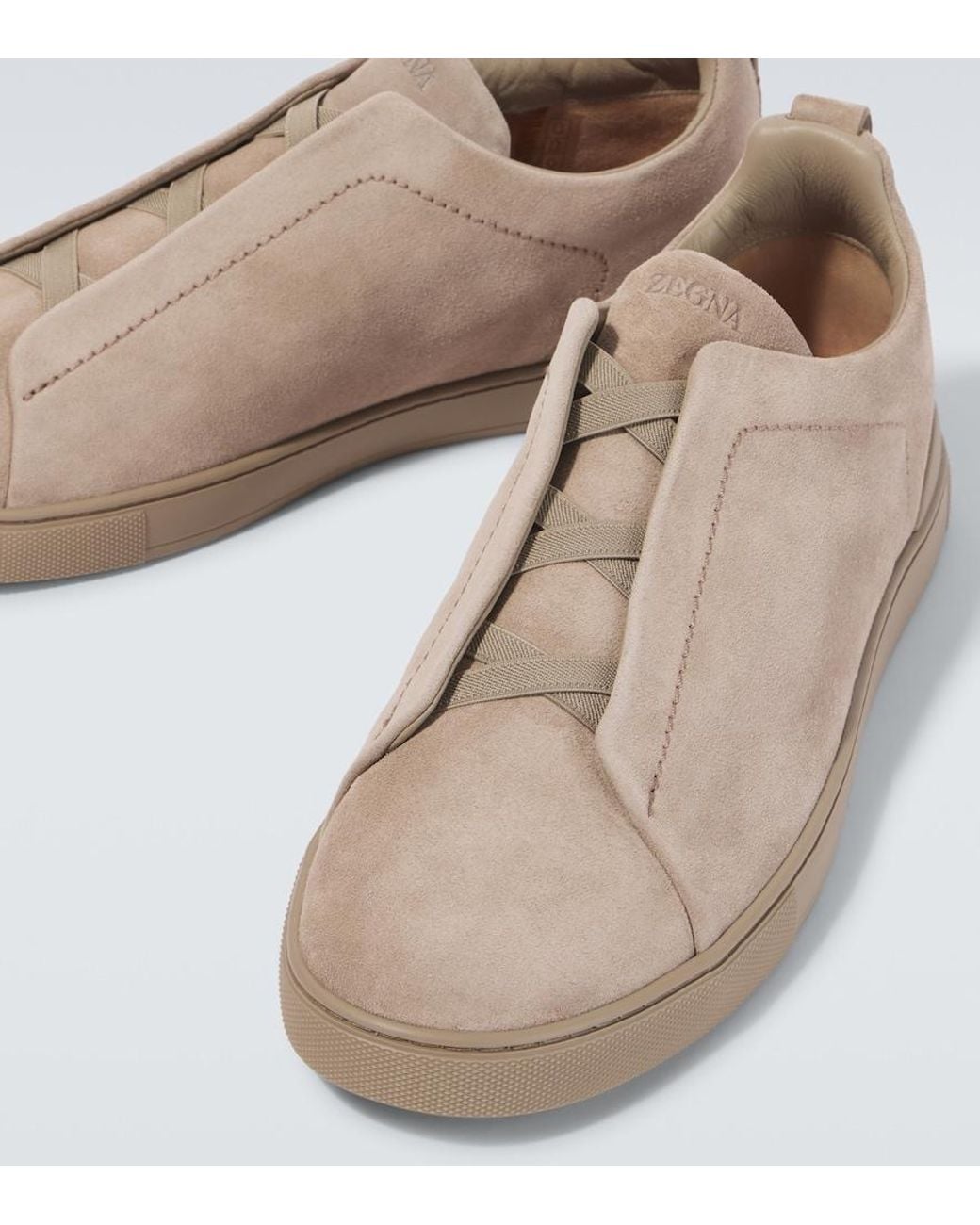 Zegna Natural Triple Stitch Suede Slip-On Sneakers for men