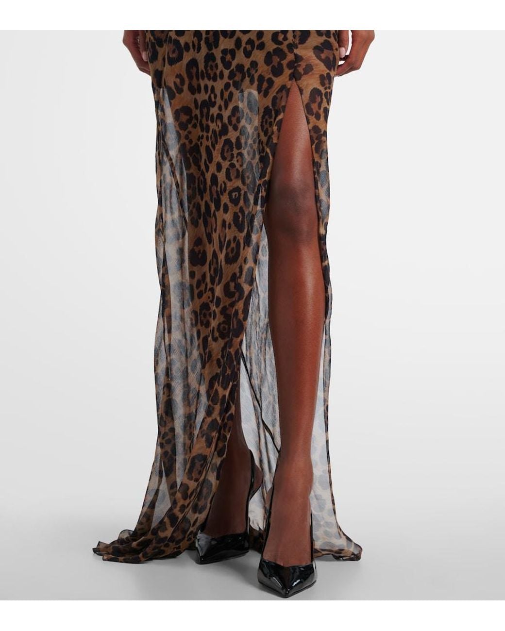 Blumarine Brown Leopard-Print Silk Maxi Dress