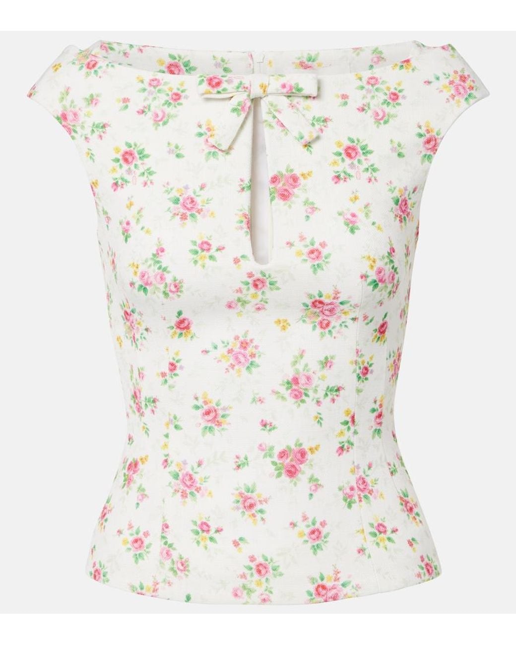 ShuShu/Tong White Bow-Detail Floral Top
