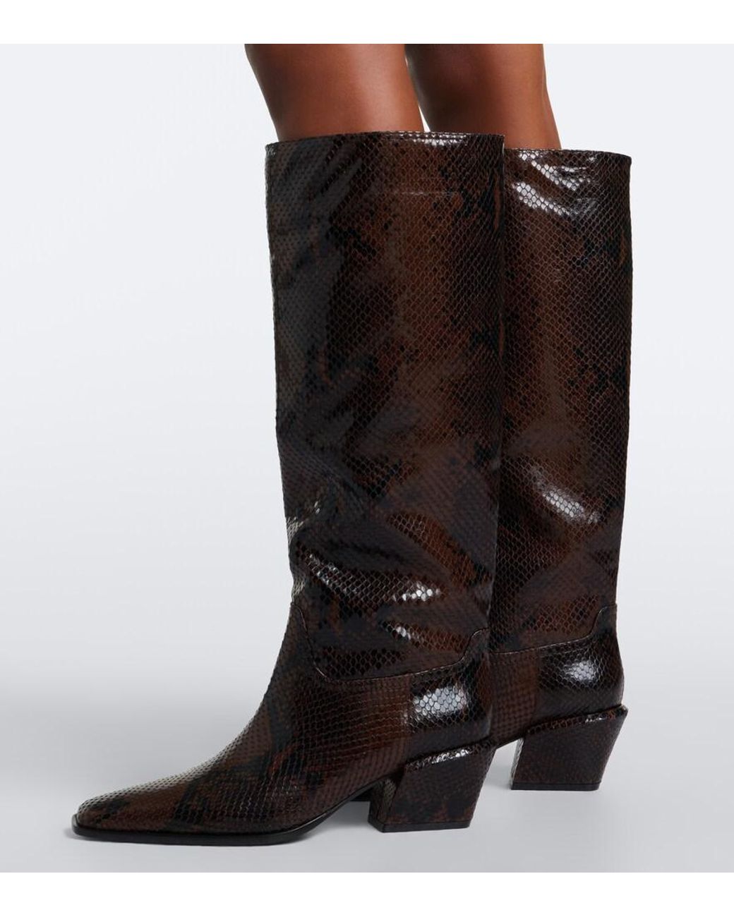 Paris Texas Black Bettina Snake-Effect Leather Knee-High Boots