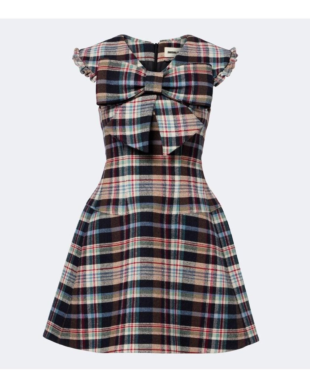 ShuShu/Tong Black Checked Cotton And Wool-Blend Minidress