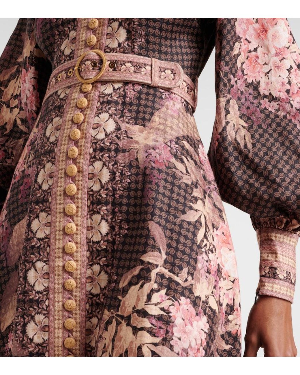 Zimmermann Brown Illuminate Floral Linen Midi Dress
