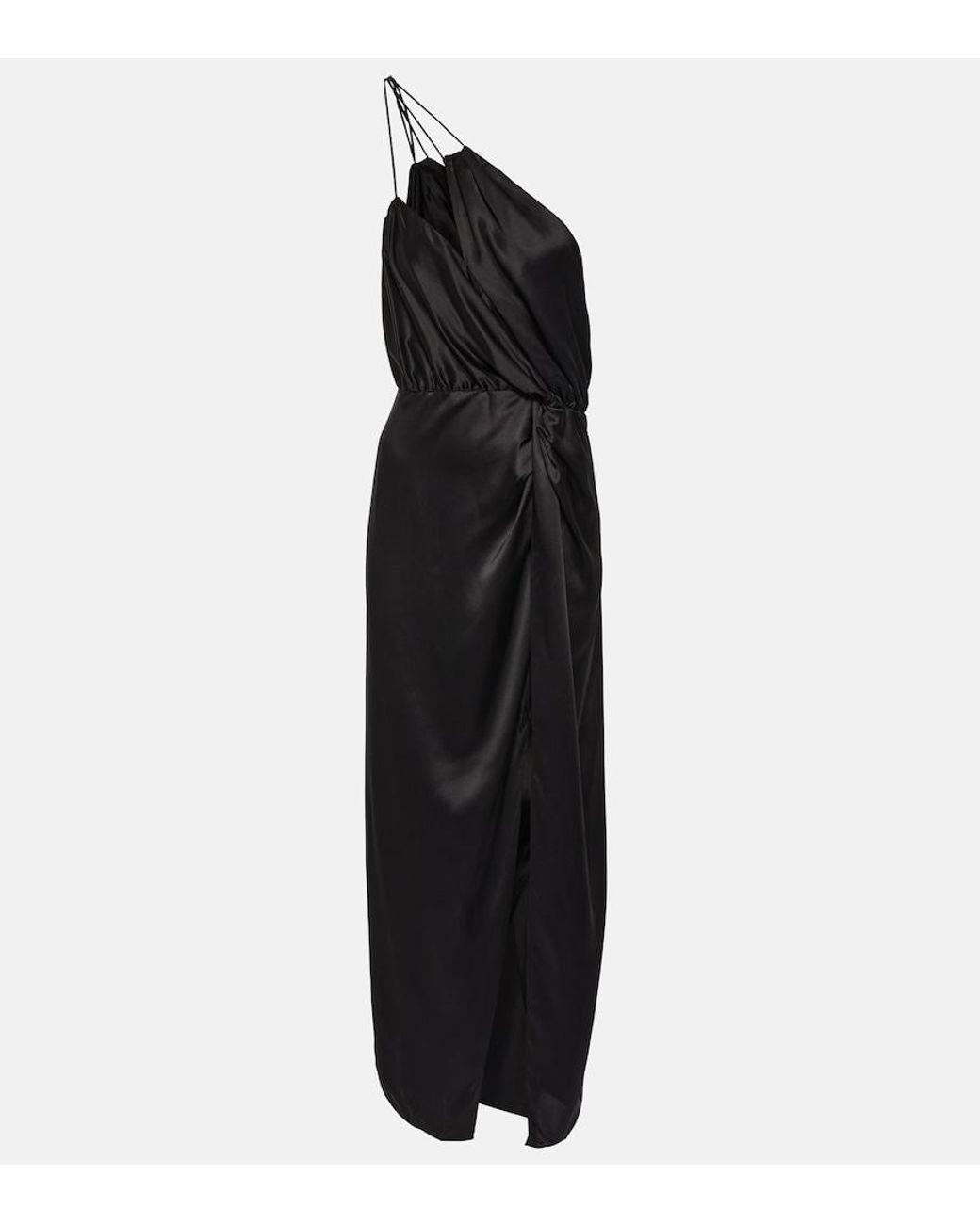 The Sei Black One-Shoulder Silk Midi Dress