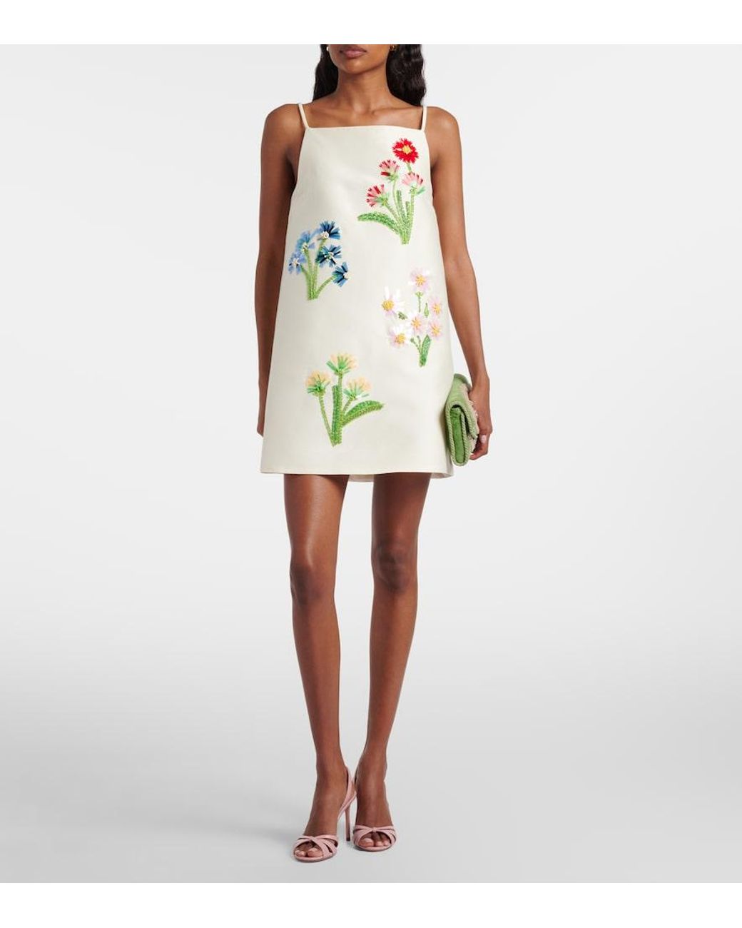 LEO LIN Green Leia Embellished Wool And Silk Minidress