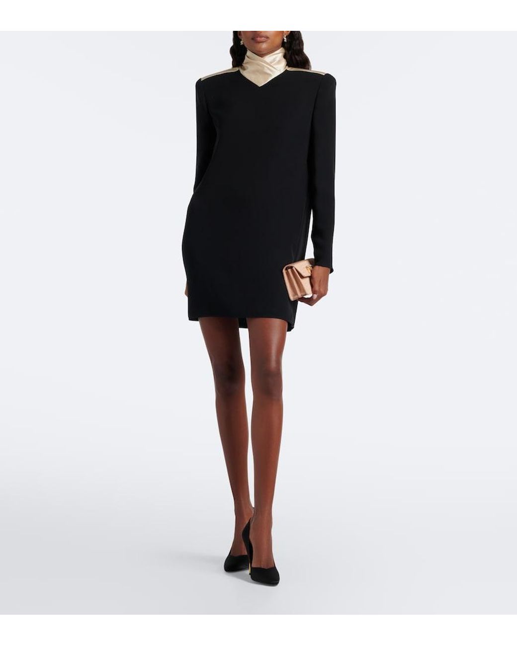 Valentino Garavani Black Cady Couture Satin-Trimmed Minidress