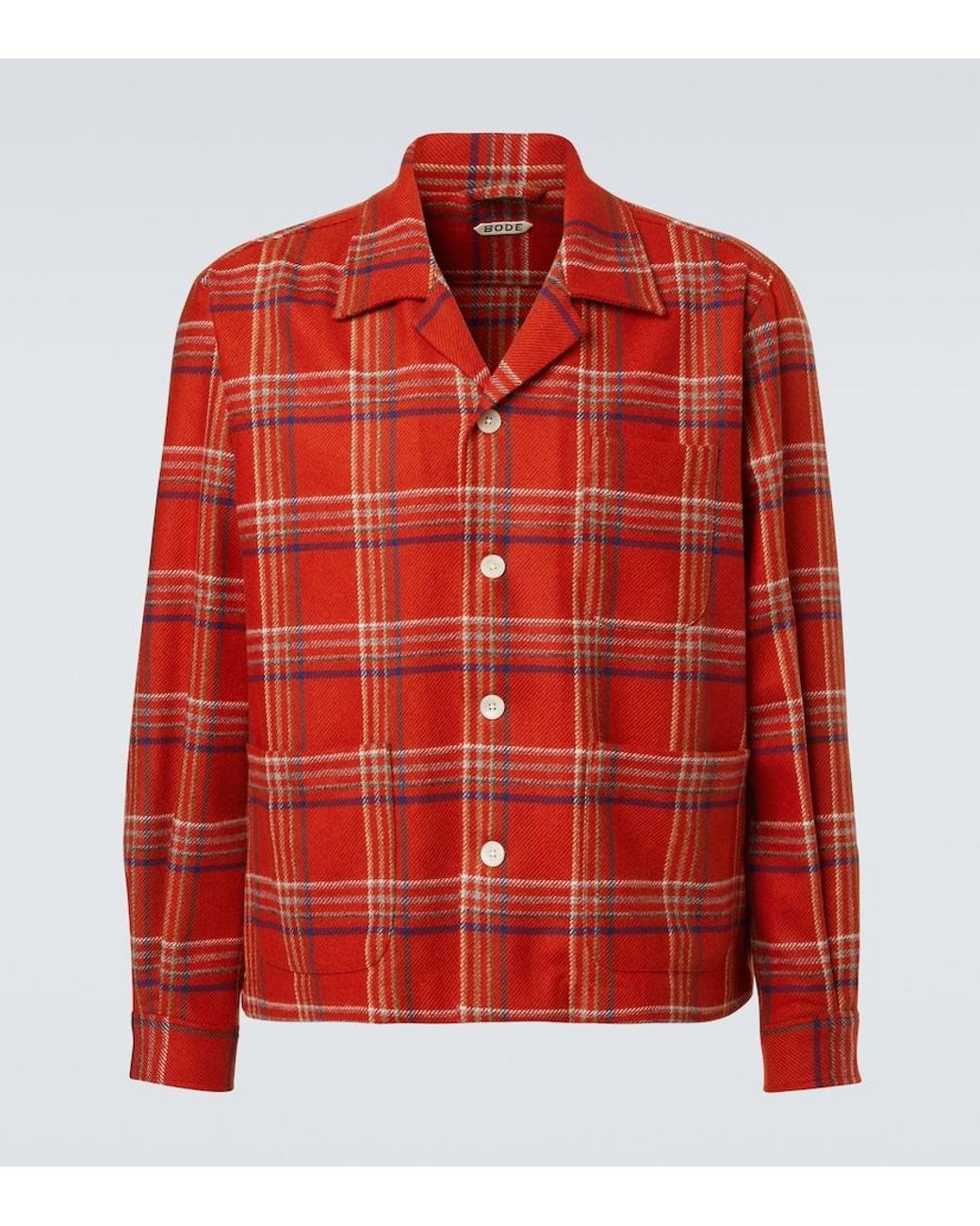 Bode Red Gable Plaid Wool Flannel Overshirt for men