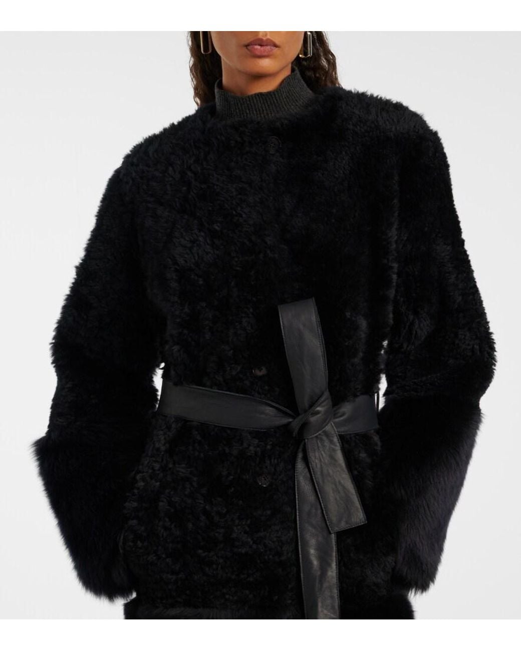 Joseph Black Tina Belted Shearling Coat