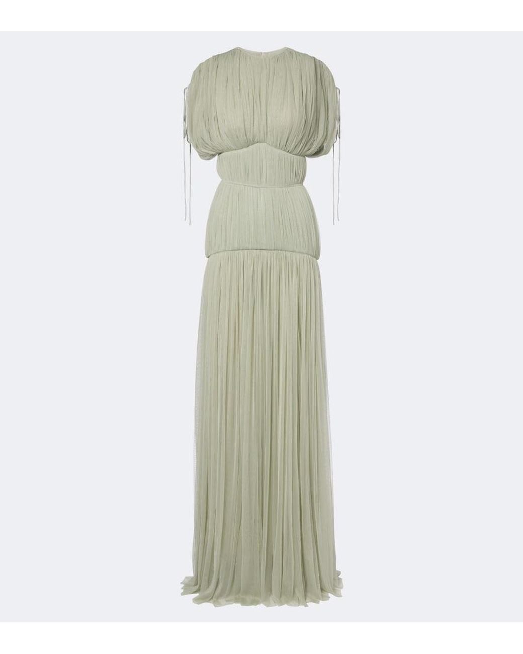 De La Vali Green Nymera Pleated Tulle Corset Gown